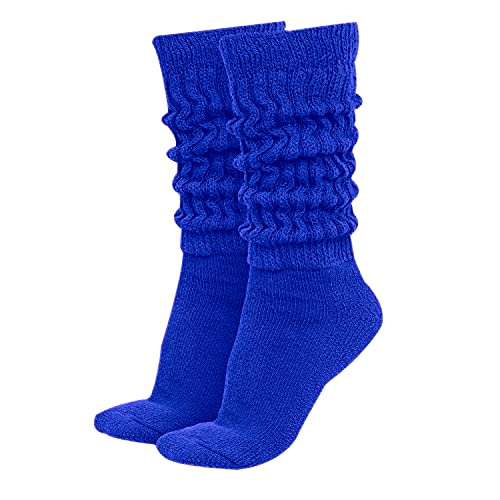 MDR Women's Extra Long Heavy Slouch Cotton Socks Made in USA 1 Pair Size 9 to 11 (Blue)