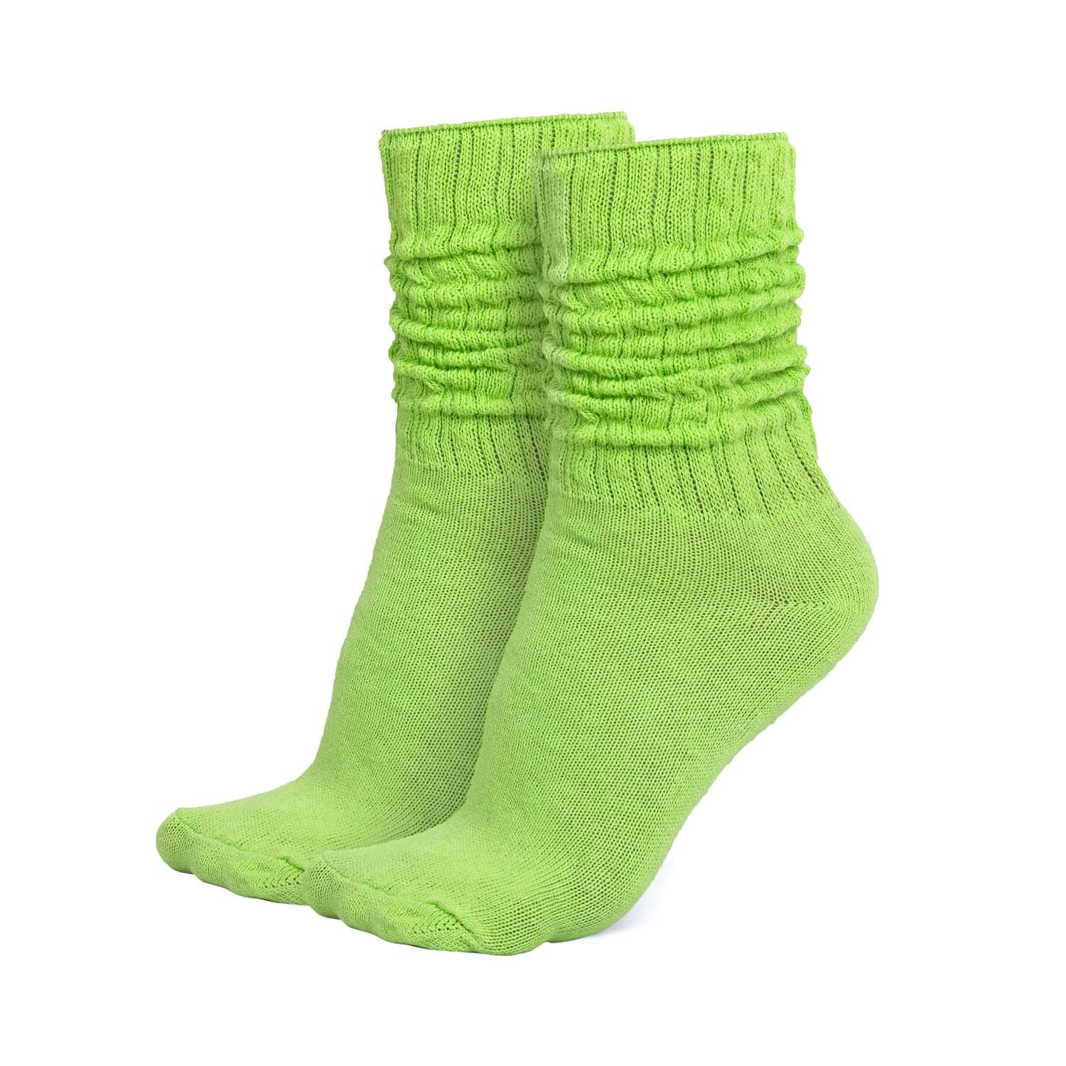 MDR Lightweight Cotton Slouch Socks For Women and Men 1 Pair Made in USA Size 9 to 11 (Lime)