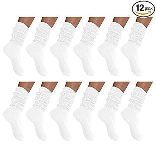 MDR Distirbutors Women's Extra Long & Heavy Slouch Cotton Wear at any Length Socks Made in USA 12 Pairs Size 9 to 11 - Mdrdistributors