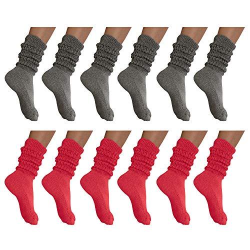 MDR Distirbutors Women's Extra Long & Heavy Slouch Cotton Wear at any Length Socks Made in USA 12 Pairs Size 9 to 11 - Mdrdistributors