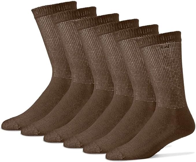 MDR Diabetic Socks Crew Length for Men and Women with Full Sole 3 Pairs Non-Binding Wide Top Comfort & Support Made in USA (9-11, Beige)
