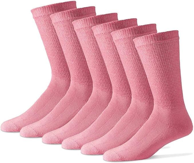 MDR Diabetic Socks Crew Length for Men and Women with Full Sole 3 Pairs Non-Binding Wide Top Comfort & Support Made in USA (9-11, Beige)