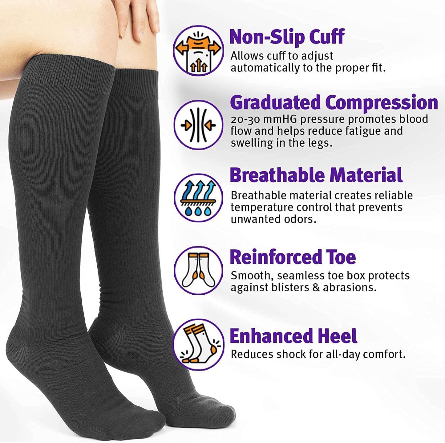 MDR Compression Socks Medical Knee High for Men & Women 20-30 mmHg 1 Pair Made in USA