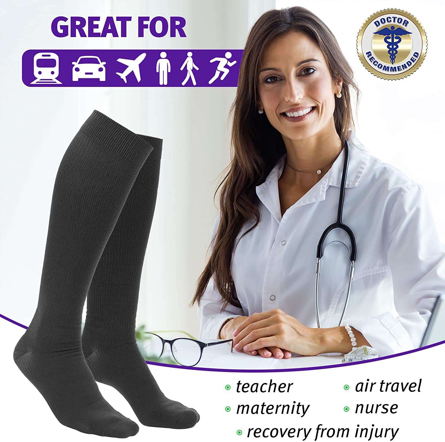 MDR Compression Socks Medical Knee High for Men & Women 20-30 mmHg