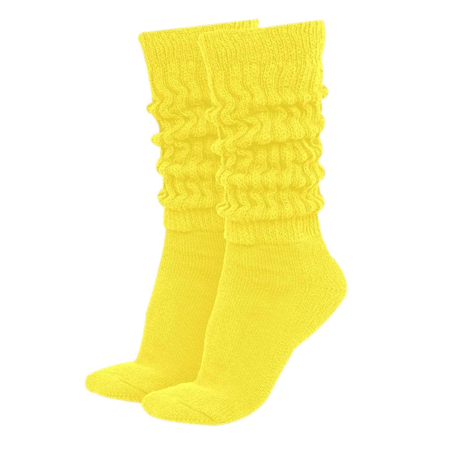 MDR Women's Extra Long Heavy Slouch Cotton Socks Made in USA 1 Pair Size 9 to 11 (Yellow)