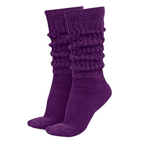 MDR Women's Extra Long Heavy Slouch Cotton Socks Made in USA 1 Pair Size 9 to 11 (Purple)