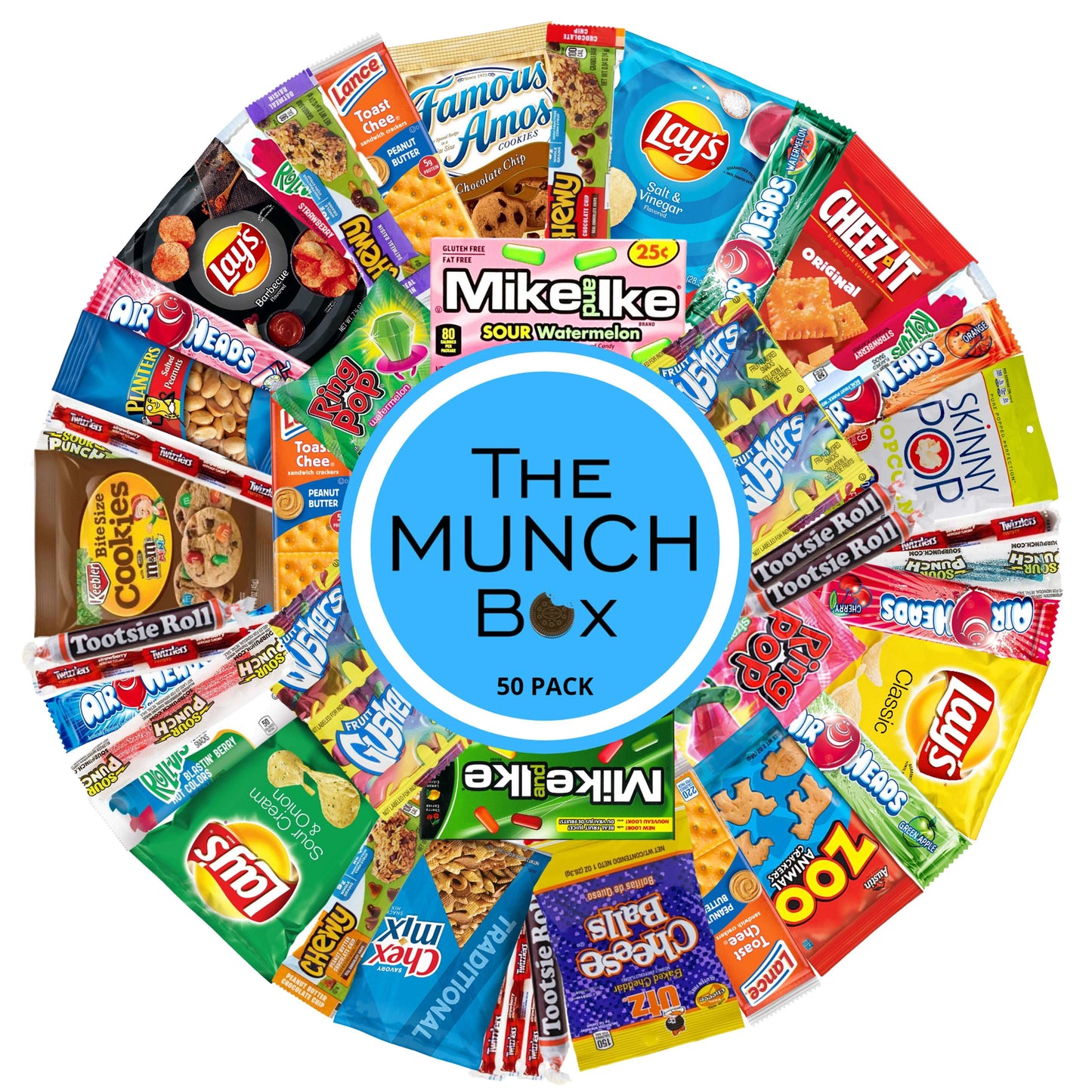 The MunchBox Snacks Variety Pack For Adults & Kids, (50 Count) Packs Of Cookies, Chips & Candy for Office ,School snack box, College Boxes, Work, Get well Soon Gift, Holidays Bulk Care package,