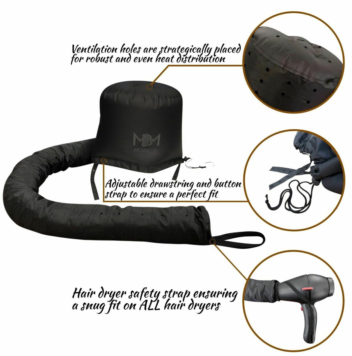 Portable Soft Hair Drying Cap Bonnet Hood Hat Blow Dryer Attachment